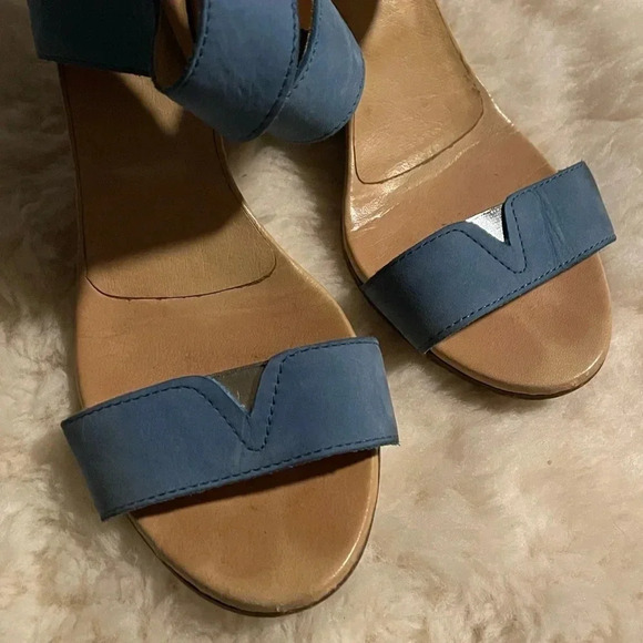 MM6 Maison Martin Margiela Light Blue Leather Wedge Sandals Size 38 Woman’s 8. - Picture 12 of 16